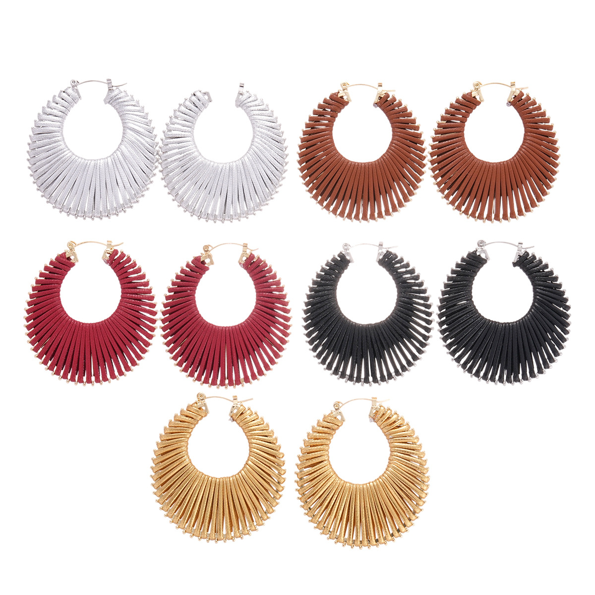 Europa y los Estados Unidos transfronterizos otoño y invierno trenzado hueco geometría broches redondos bohemios personalidad nicho de alta sensación pendientes para mujeres