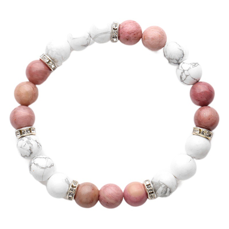 Pulsera de cuentas de turquesa blanca de cebra Rosa transfronteriza europea y americana Rosa Calcedonia pulsera de cuentas de hilo elástico Fenghua para hombres y mujeres