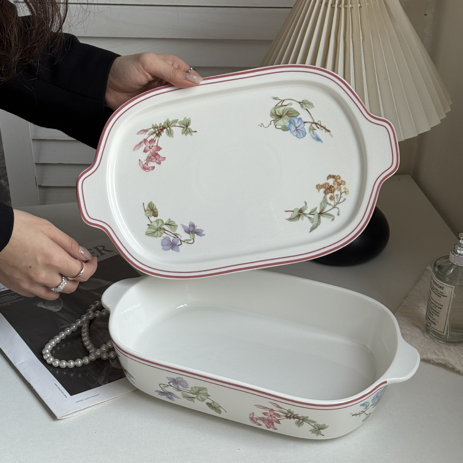 Francés fresco colorido plato de cerámica flores de trompeta té de la tarde dulces tazas de platos de platos caseros serie de platos de tostada image 11