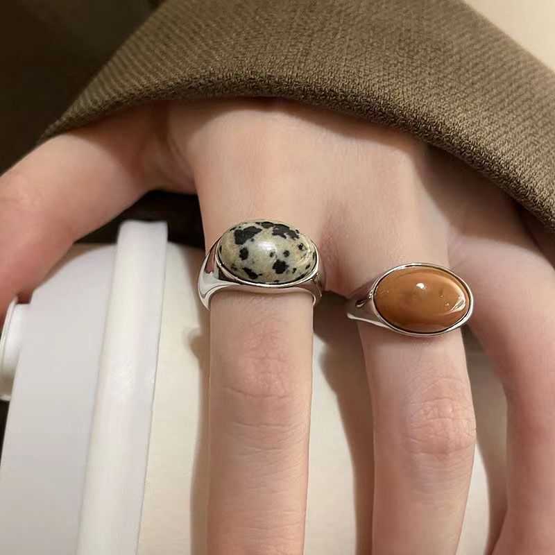 Maillard ~ Natural Stone Open Ring Women's Fashionable Cold Wind Ring Retro Elegant All-match Finger Ring