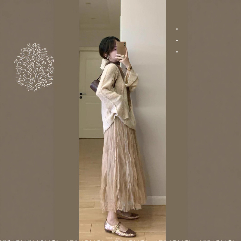 韩系早秋穿搭女装小香风时尚宽松洋气针织衫毛衣半身裙两件套装春|undefined