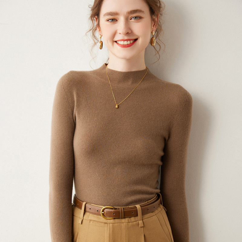 Women's Autumn And Winter Cashmere Bottoming Shirt For Women,Half Turtleneck,Long Sleeves,Slim Fit,Cashmere Knitted Sweater