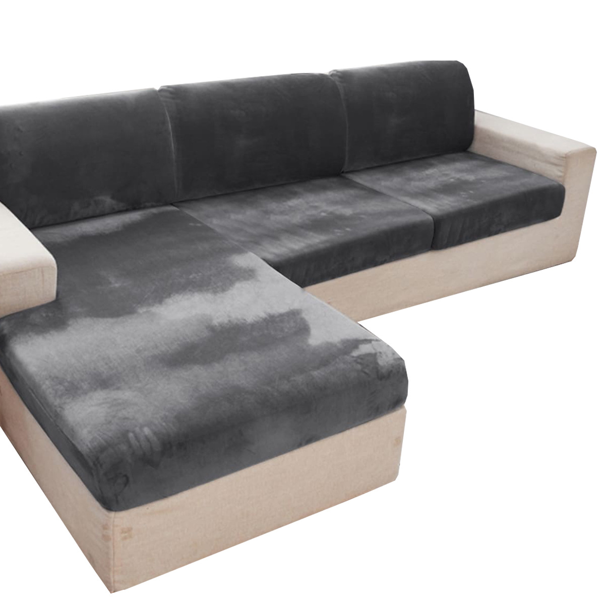 Funda de cojín de sofá de terciopelo de zorro plateado elástico y grueso de Amazon, funda de sofá de terciopelo de color sólido ultra suave, funda de sofá