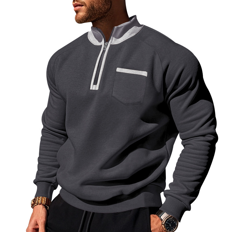 Men's Half Zip Sweatshirt With Stand Collar For Autumn And Winter_voghion.com