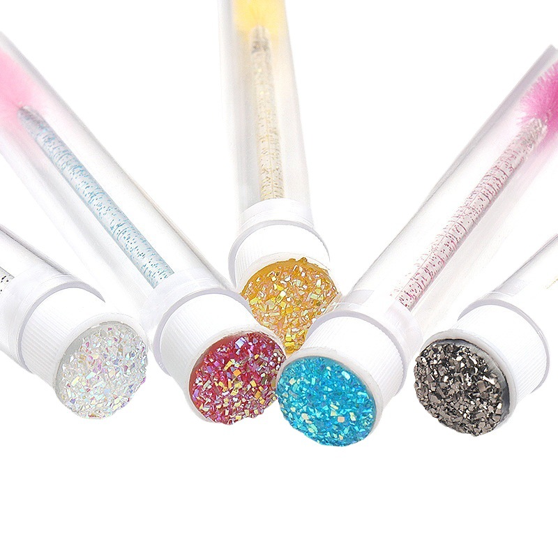 Cepillo para pestañas con tubo perforado, cepillo para pestañas desechable con varilla de cristal, peine para cejas, cepillo para pestañas portátil para maquillaje