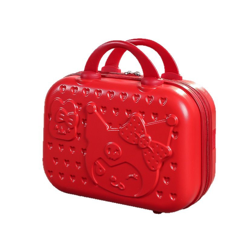 Maleta de 14 pulgadas, estuche de cosméticos, equipaje rojo de boda, caja de dote de mujer pequeña, bolsa de cosméticos portátil de novia