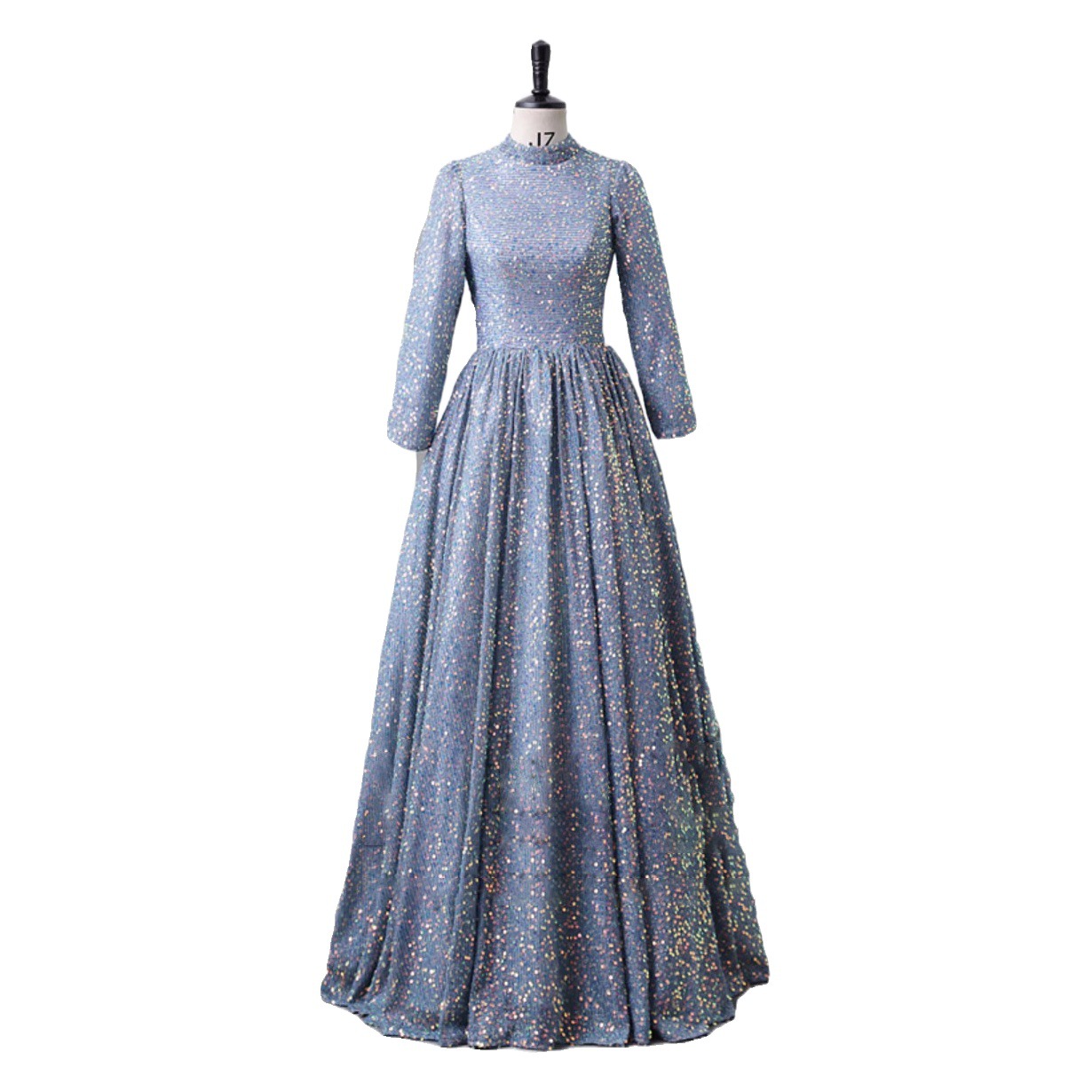 Vestido de noche de cuello alto con lentejuelas de las mujeres de lujo de alto grado etapa traje en solitario Examen de arte vocal Reunión Anual pettiskirt