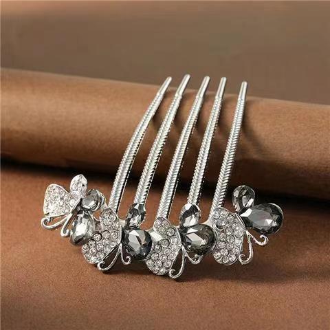 Alloy Diamond Insert Hair Comb Korean Style New Hair Accessory Five Tooth Comb Versatile Plate Hair Clip Ponytail Plate Hair Fork Wholesale