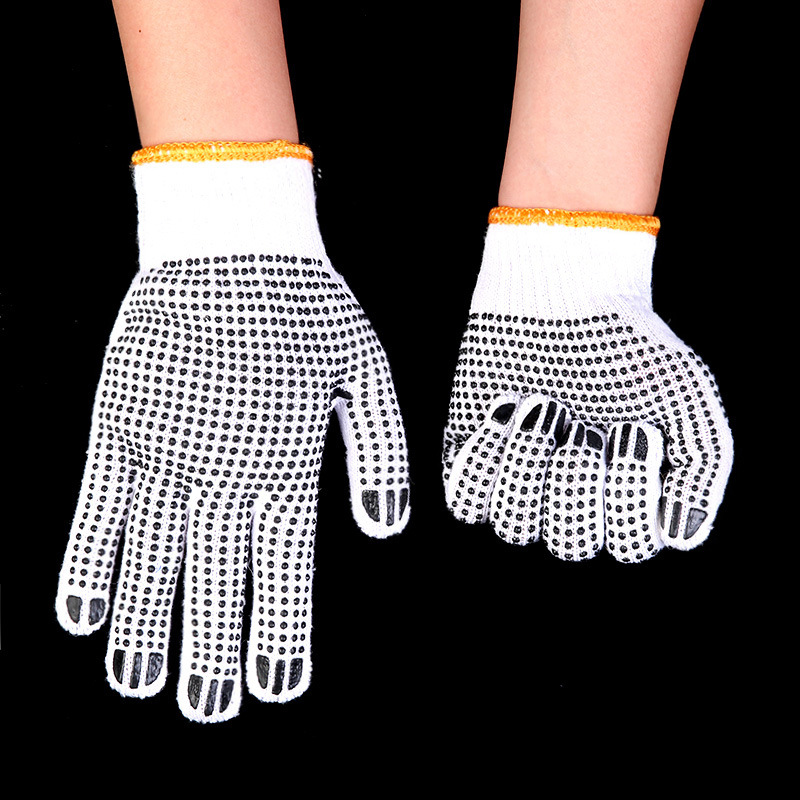 10-pin 800g de doble cara de dispensación guantes de hilo de algodón de dispensación de trabajo protección laboral punto antideslizante sitio de construcción de plástico