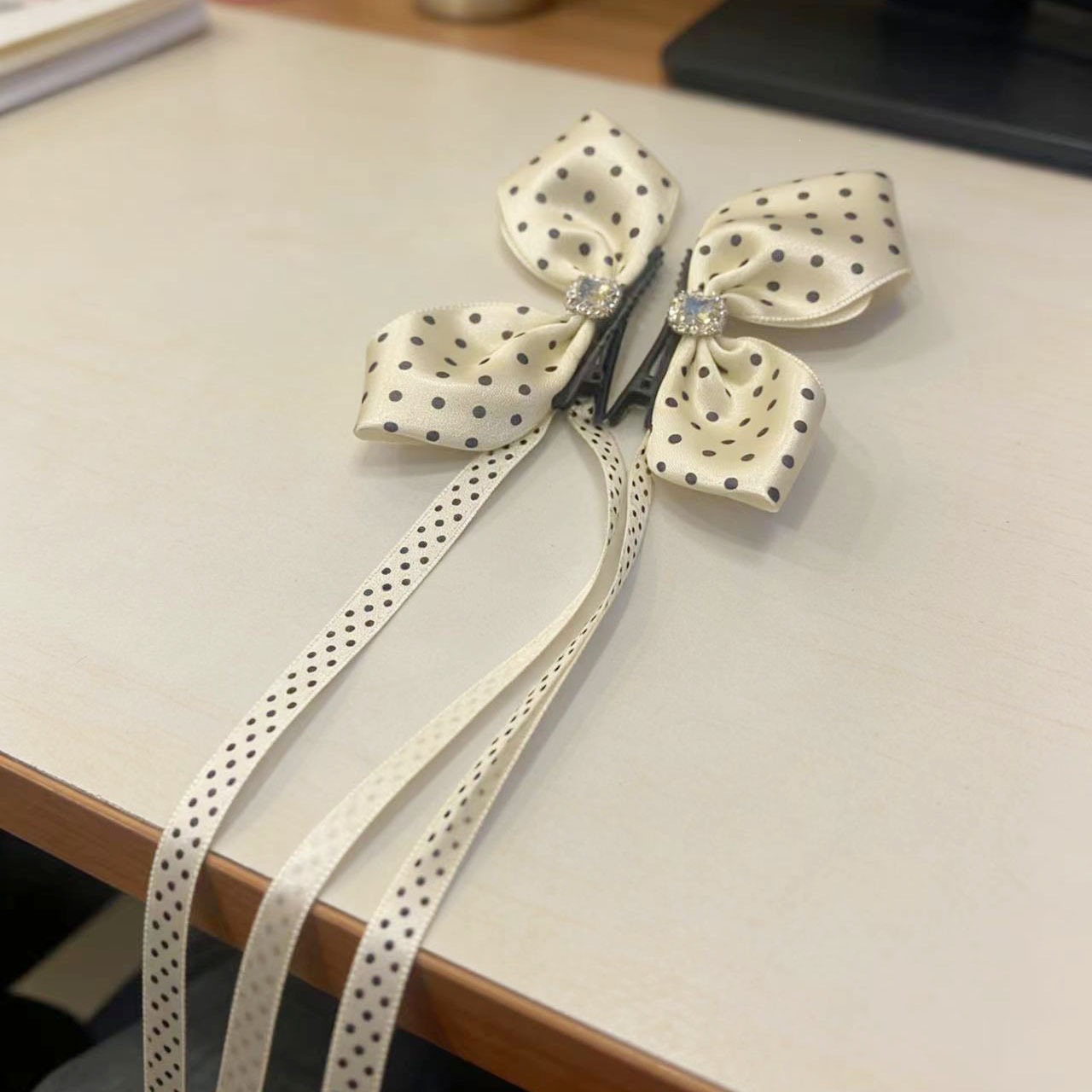 Dulce ballet punto de tormenta diamante arco clip para el cabello de mujer detrás de la cabeza alta cola de caballo banano tocado de cabello primavera image 5
