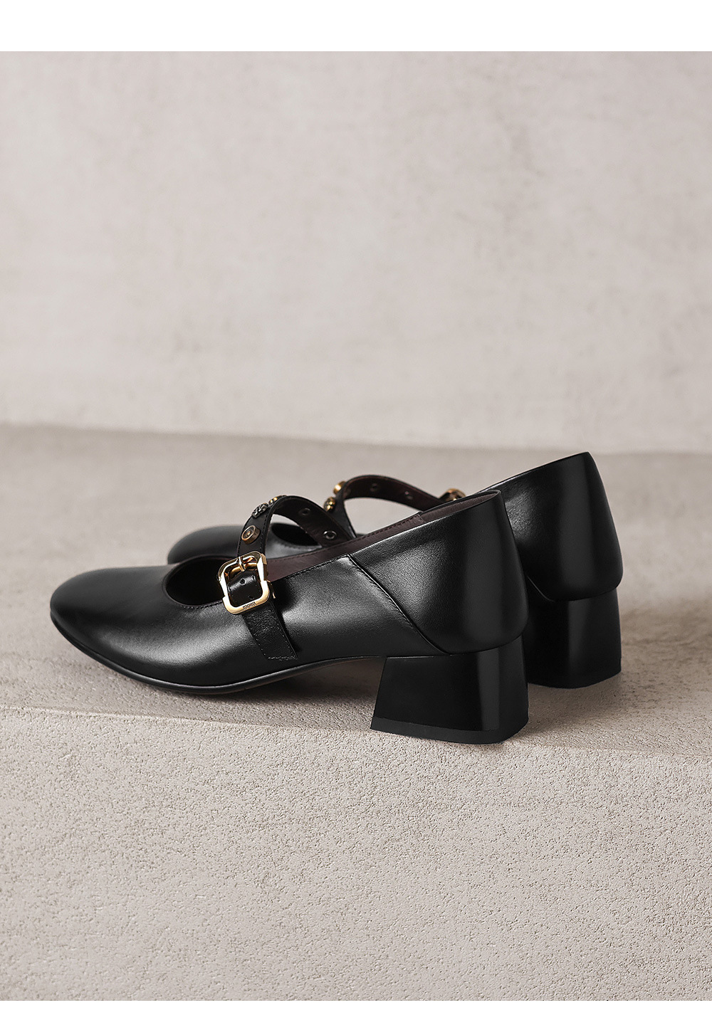 Giày Mary Jane nữ quai ngang khóa đinh tán, gót thô 4 cm, mũi tròn kiểu ballet — đen chi tiết 18