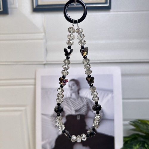 Minimalist style versatile butterfly knot crystal short handmade bead bag pendant keychain phone chain universal model