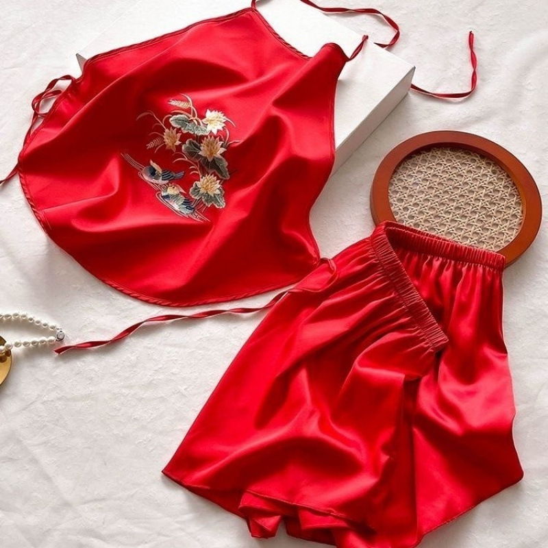 Suzhou Embroidery Ethnic Style Sexy Pajamas Antique Style Embroidered Vest Adult Women's Intimates Suspenders Double Layer Pajamas for Women