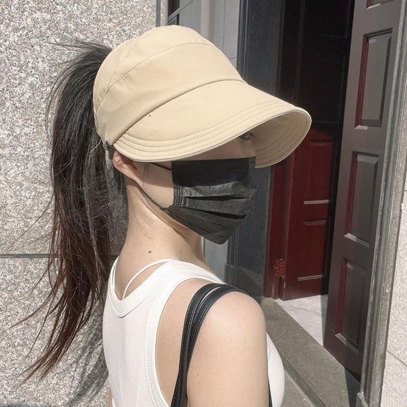 Women's sun hat with high ponytail, summer versatile face-looking small hanging mask, empty top sun-proof peaked cap sun hat