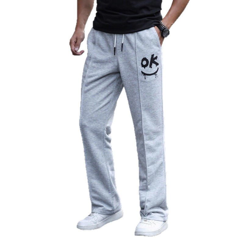 Cross-Border European and American Popular Men's Jogging Casual Knit Pants with Unique Printed Flared Design