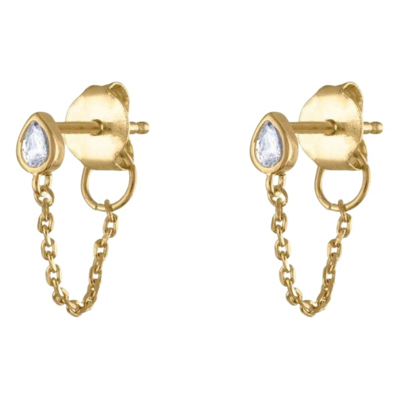 Pendientes de circón en forma de gota de plata esterlina s925 europeo y americano punk chica personalidad todo partido montado en la espalda todo partido pendientes de cadena