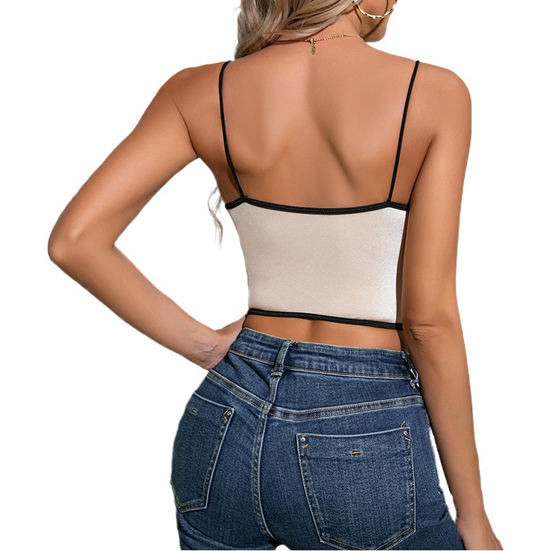 Top camisola ajustado sin espalda para mujer, sexy, de terciopelo con encaje, novedad de otoño, superventas transfronterizo