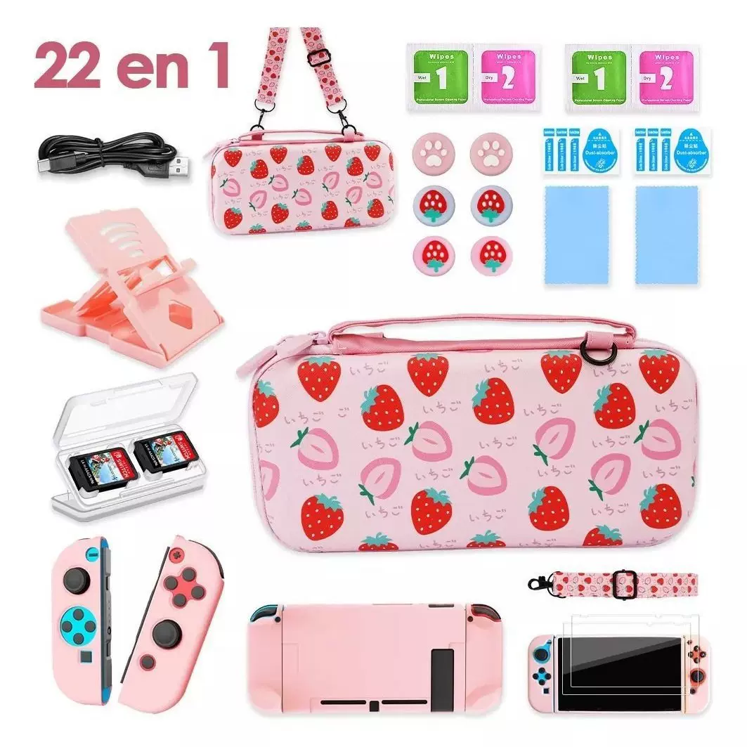 Switch游戏机收纳包NS手柄保护套游戏机收纳盒手提包配件草莓大套