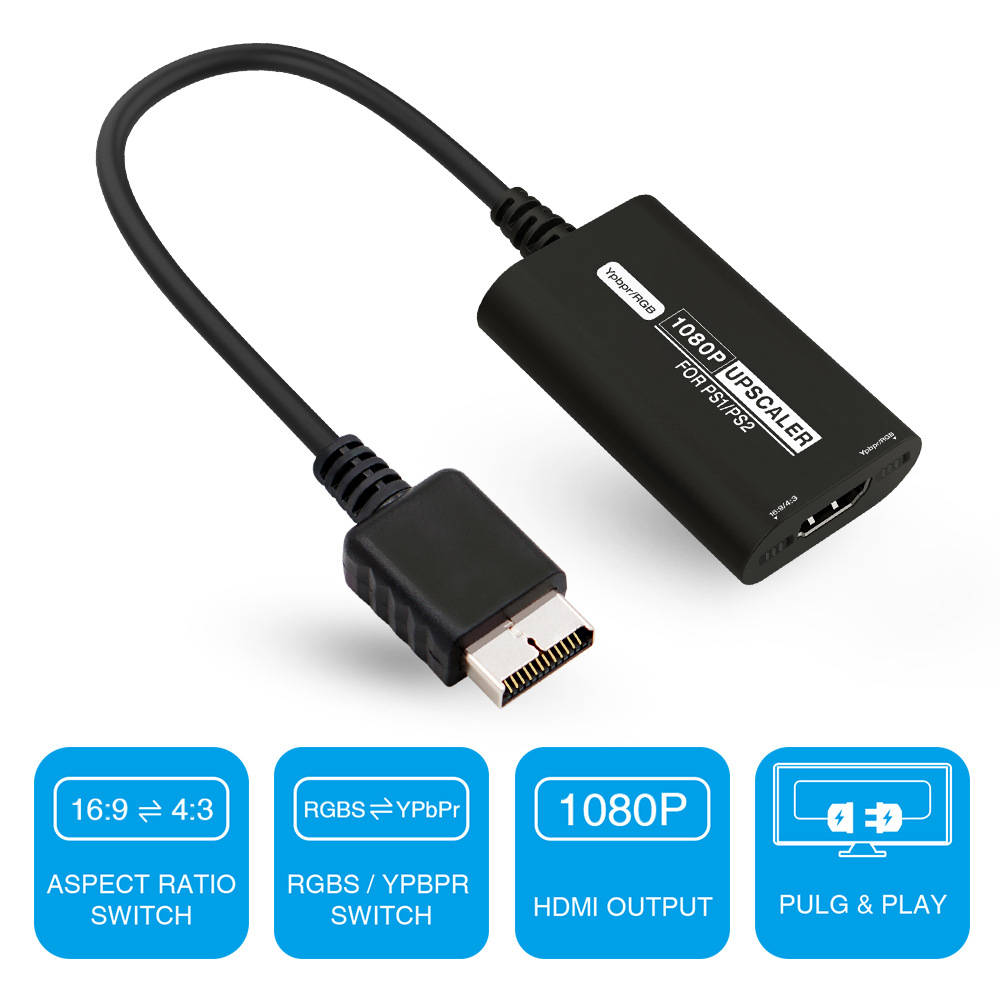 PS1 PS2 HDMI高清视频转换器 RGB-YPbPr 16:9-4:3双开关 HDMI适配