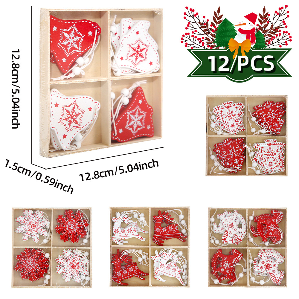 Adornos navideños de madera en caja de Amazon, decoración de escena navideña para ventana, adornos para árbol de Navidad, reno, copo de nieve