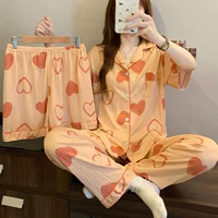 Naihuhu Graffiti Love Pyjamas Женские летние новые мятые тканевые пижамы с короткими рукавами Мягкая и удобная домашняя одежда Комплект из трех предметов Оптовая продажа