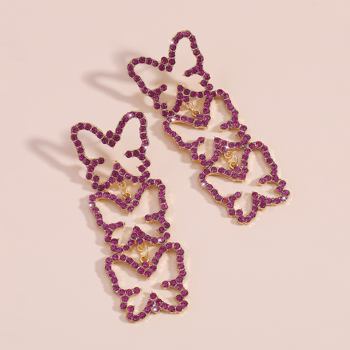 1 Paire Mode Papillon Alliage Placage Strass Femmes Boucles D'oreilles display picture 24