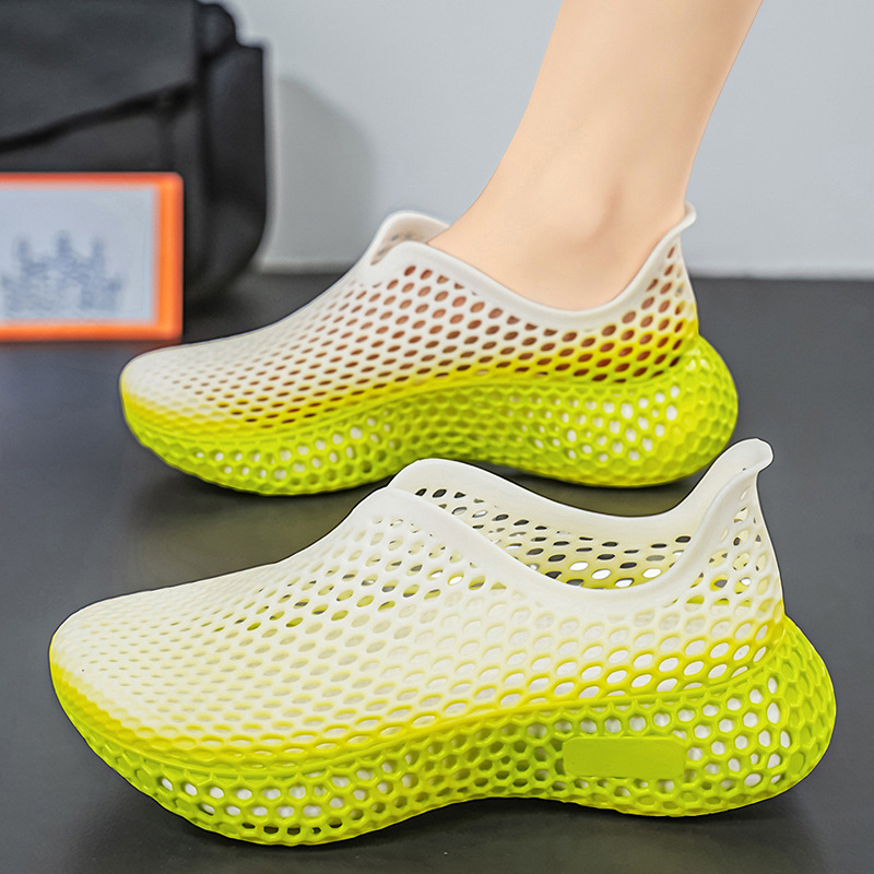 Hombres y mujeres impresión 3D zapatos agujeros zapatos de verano mallas huecos sandalias casuales al aire libre transpirables con suela gruesa zapatos retrocesivos