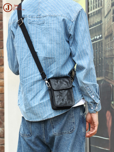 Leather Men's Single Shoulder Bag with Belt Casual Phone Waist Bag for Men, Genuine Leather Retro Crossbody Bag, Wholesale