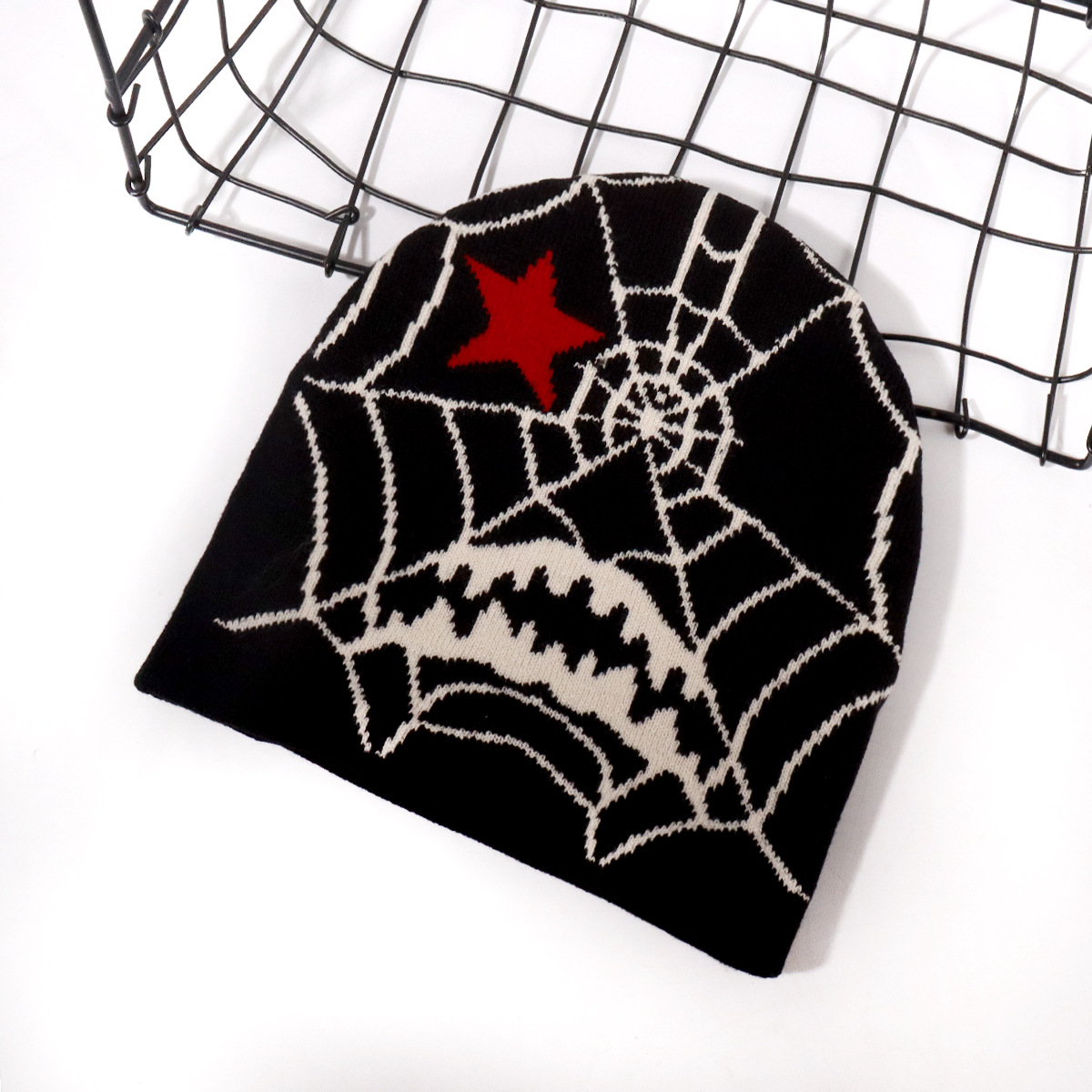 Unisex Halloween spiderweb pattern knitted hat personality fashion trend for men and women_voghion.com