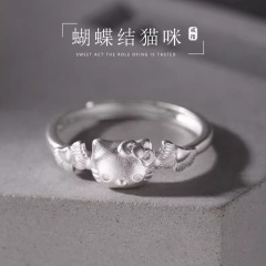 甜美公主风蝴蝶结猫咪戒指女可爱卡通设计高级感时尚精致百搭指环