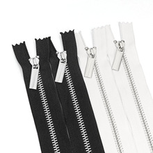 5号白金闭口闭尾圆柱片拉头银牙黑白布边铜链包包口袋diy服装