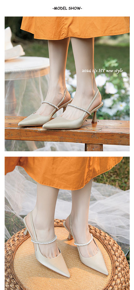 Giày sandal nữ bít mũi mũi nhọn gót mảnh quai ngang đính đá, gót 6–8 cm — Màu mơ, Màu vàng nhạt, Màu đen chi tiết 7