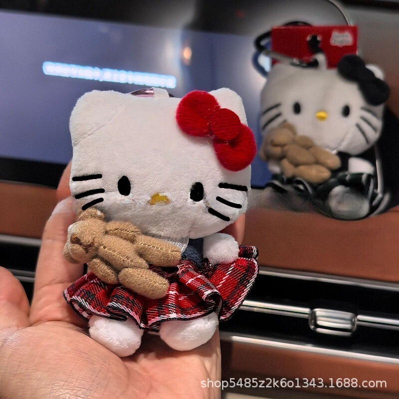 黑色草帽kitty帽宝宝挂件爱心扣公仔玩偶可爱赫本风挂饰钥匙扣|undefined