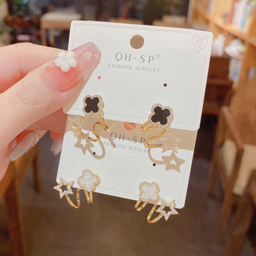 s925 silver needle fashion simple micro-embellished four-leaf flower earrings for women exquisite versatile design earrings high quality wholesale