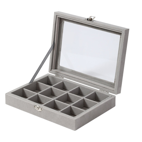 Large-capacity velvet jewelry box, new ring necklace, earrings, earrings storage box, high-end finishing box, dust-proof box