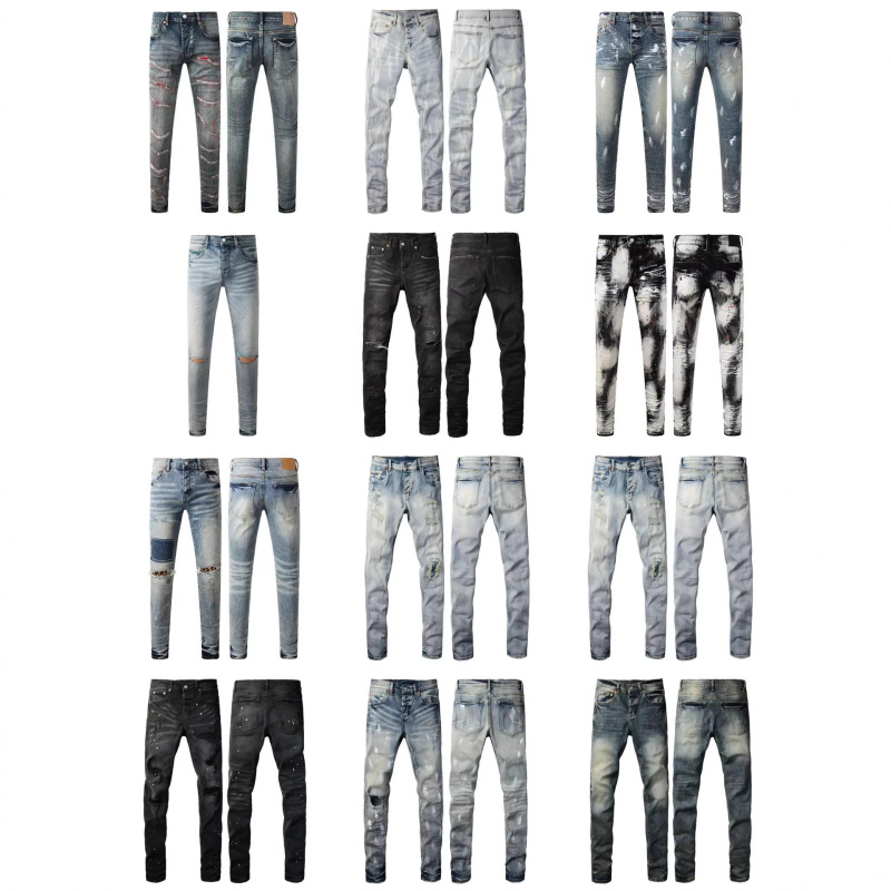 Amr High Street Ripped Slim Fit Skinny Jeans Cross-Border Trade High Elasticity Men's Jeans Versatile Trendy Brand
