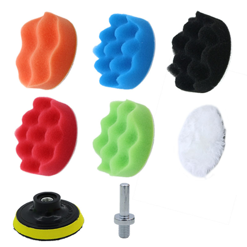 汽车美容打蜡海绵抛光8件套装3-7寸波浪海绵盘自粘盘羊毛球