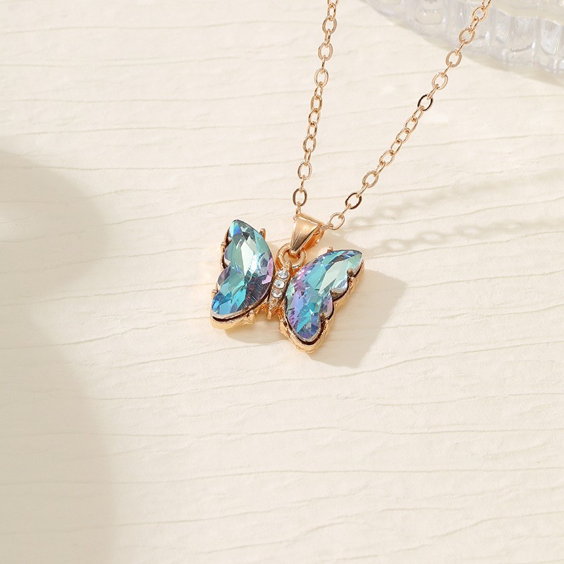 Ventas transfronterizas calientes coloridas 3 piezas de aretes collar anillo de moda europea y americana mariposa elegante collar de diamantes para mujeres image 18