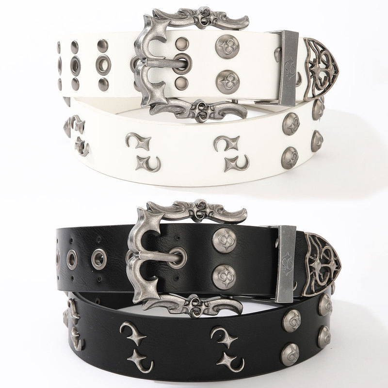 Rivet-carved metal buckle belt, Y2K millennium hot girl niche personality biker style dark style wide belt Rivet-carved metal buckle belt, Y2K millennium hot girl niche personality biker style dark style wide belt
