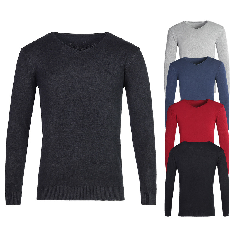 El Comercio exterior al por mayor de los hombres prendas de punto de la juventud coreana delgada de color sólido suéter simple suéter casual de manga larga suéter