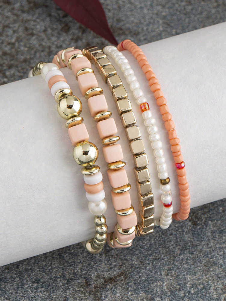 20g Weight Acrylic Pendant Material Bracelets Classification Alloy Chain Material 1 Set Quantity Holiday, Daily, Street Occasion Alloy Material Geometric Pattern Unisex Gender Beaded, Plating Design Retro Style Retro Geometric Alloy Beaded Bracelets Wholesale 33
