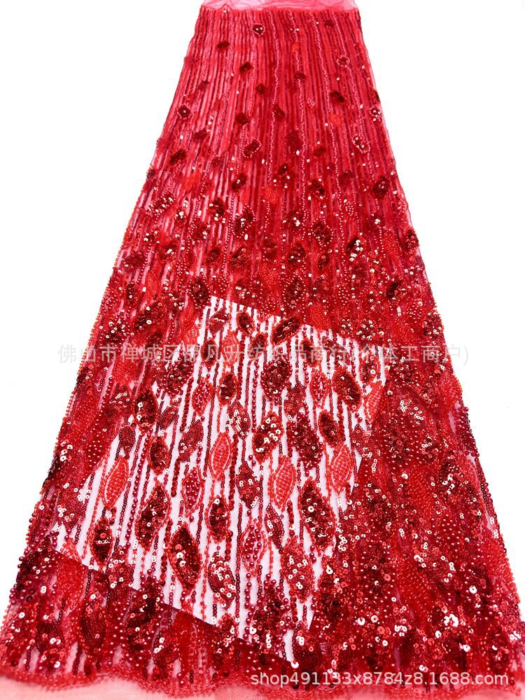 Fábrica directa tridimensional bolsas de perlas tubo bordado tela de alta gama vestido de boda moda cena vestido de tela