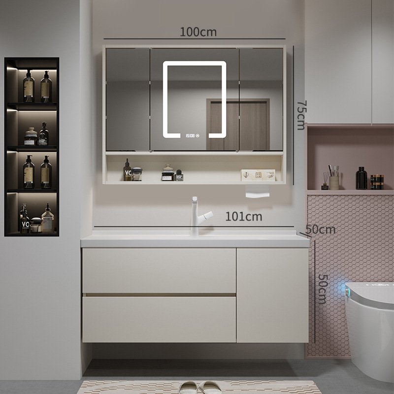 Gabinete de baño de madera sólida multicapa cerámica integral cuenca plegable Feng Shui espejo gabinete de lavabo de baño lavabo gabinete de lavabo image 18
