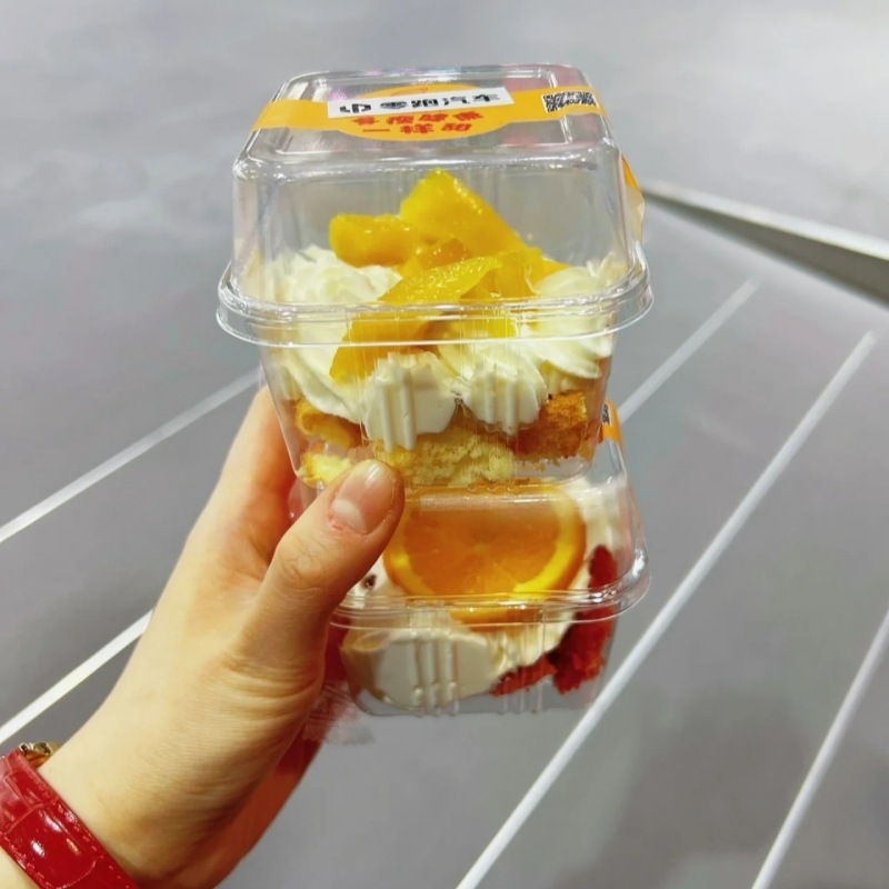Transparente cuadrado de alta cubierta leche fruta pastel caja mousse multi-capa crema fruta pudín embalaje caja desechable plástico