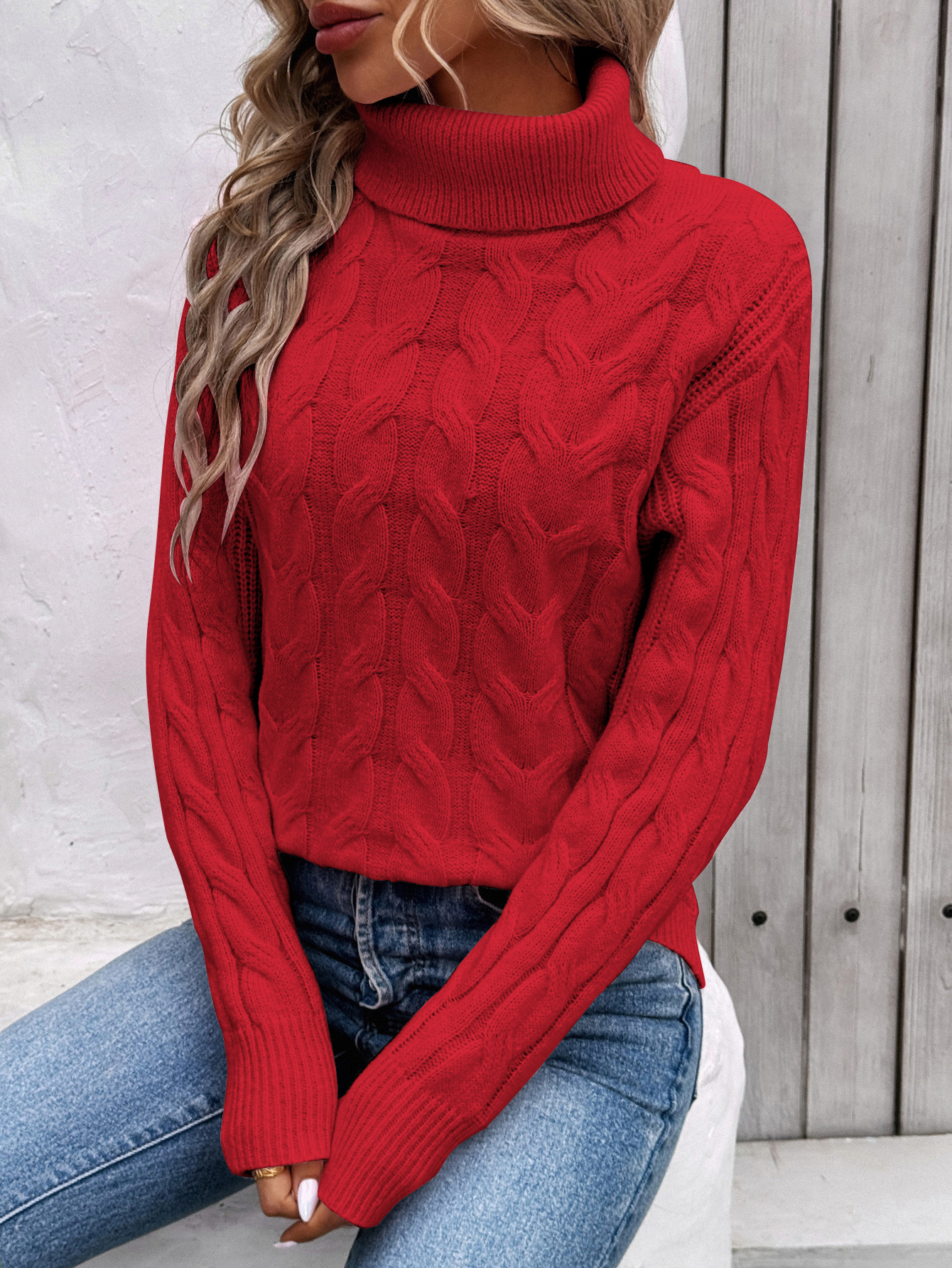 Suéter de punto trenzado de color sólido para mujer, estilo europeo y americano, otoño/invierno, cuello alto, manga larga, grueso, hecho a medida.