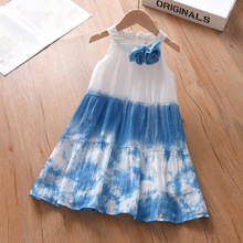 特价云南古法扎染挂脖女童连衣裙夏无袖吊带裙母女亲子海边度假风