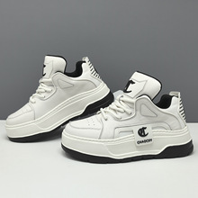 男生头层牛皮厚底板鞋男款潮鞋增高欧洲站男鞋男士透气高帮休闲鞋