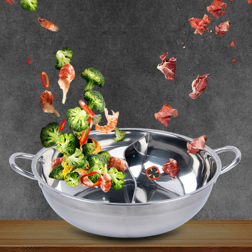 Wholesale Manufacturer Thick Stainless Steel Mandarin Duck Pot Commercial Two-Flavor Mandarin Duck Basin Electromagnetic Stove Hot Pot Basin Clear Soup Pot