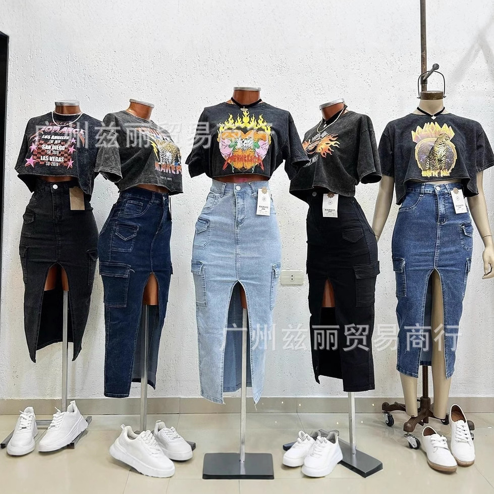 Ladies denim cargo skirt women's high waist denim skirt skirt…