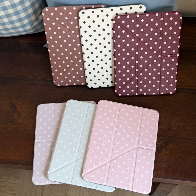 Ins Simple Polka Dot 3+Y Fold Buckle Suitable for Ipad10 Tablet Protective Case 10.9inch with Pen Slot Air11